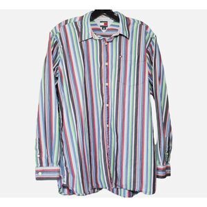 Tommy Hilfiger Button Up Shirt Mens XL Multicolor Striped Long Sleeves Casual
